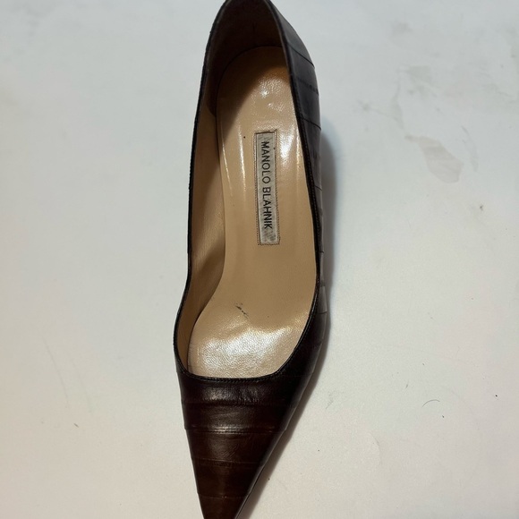AMPUTEE / SINGLE LEFT SHOE ONLY Manolo Blahnik Brown Leather Sz 39.5 Women 9.5 - Picture 8 of 9